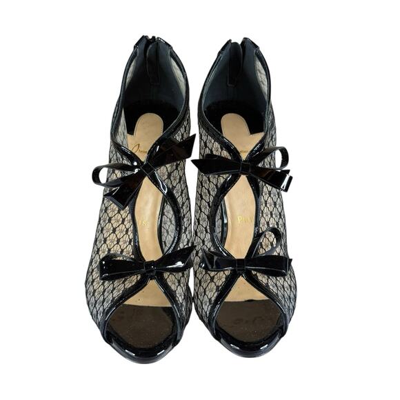 Christian Louboutin Empiralta 120 Black Lace Bow Peep Toe Booties 39.5 - Picture 5 of 13